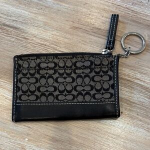 Coach Black canvas leather Signature print coin purse